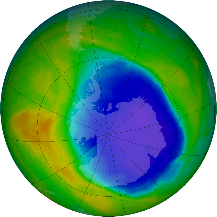 Antarctic ozone map for 05 November 2001